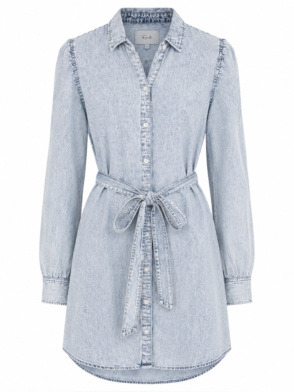 NWT Rails Adele Belted Mini Shirt Dress Light Acid Wash Denim Medium $218